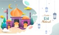 Happy eid mubarak greeting Card Illustration  ramadan kareem cartoon vector for Islamic festival for banner  poster  background Royalty Free Stock Photo