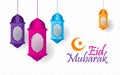 Happy Eid mubarak with lantern and ornament Royalty Free Stock Photo