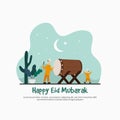 Happy Eid Mubarak, Ramadan Kareem, Islamic design, greeting card template. Father and son, family, happy for muslim party with Royalty Free Stock Photo