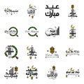 Pack of 16 Vector of Arabic Calligraphy Text with Moon And Stars of Eid Mubarak for the Celebration of Muslim Community Festival Royalty Free Stock Photo