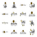 Happy of Eid Pack of 16 Eid Mubarak Greeting Cards with Shining Stars in Arabic Calligraphy Muslim Community festival Royalty Free Stock Photo