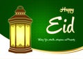 Happy Eid Ramadhan Green Greeting Card with Lantern and Wishes