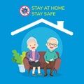 Happy elder couple sitting stay at home to prevent virus covid-19