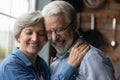 Smiling senior man and woman hug enjoying retirement together Royalty Free Stock Photo
