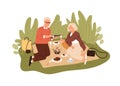 Happy elderly couple drinking wine and celebrating anniversary on picnic blanket. Aged man and woman outdoors on date