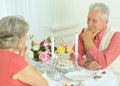 Happy elderly couple having dinner Royalty Free Stock Photo