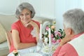 Happy elderly couple having dinner Royalty Free Stock Photo