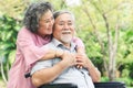 Happy elderly couple with lifestyle after retiree concept. Lovely asian seniors couple embracing together in the park.