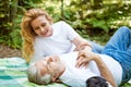 Senior couple on a picnic in the woods Royalty Free Stock Photo