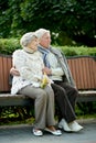 Portrait of happy senior couple in autumn park Royalty Free Stock Photo