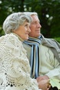 Portrait of happy senior couple in autumn park Royalty Free Stock Photo