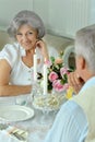 Happy elderly couple together having a dinner Royalty Free Stock Photo