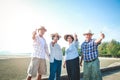 Happy elderly group visiting the sea Royalty Free Stock Photo