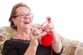 Happy elderly lady enjoying a joke Royalty Free Stock Photo