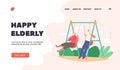 Happy Elderly Landing Page Template. Old Man and Woman Swing, Elderly Couple Characters Having Fun on Flip-Flap