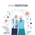 Old people characters is protected from viruses and diseases. Good immunity, vaccination and a healthy lifestyle