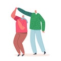 Happy Elderly Male Female Characters Dance Together. Loving Aged Couple Romantic Relations. Senior Man and Woman Moving