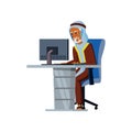 happy elderly man boss reading accountant annual report on computer cartoon vector