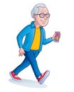 Happy Elderly Man Walking For Exercise