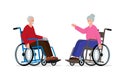 Happy elderly man and woman sitting in a wheelchairs.