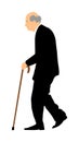 Happy elderly senior walking alone vector isolated on white. Old man person with stick. Mature old people active life. Royalty Free Stock Photo