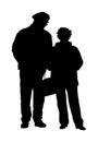 Happy elderly seniors couple together vector silhouette isolated. Old man person walking without stick. Mature old people.