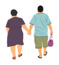 Happy elderly seniors fat couple hold hands vector illustration.