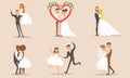 Happy Elegant Romantic Just Married Couples in Love Set, Newlywed Bride and Groom at Marriage Ceremony Vector Royalty Free Stock Photo