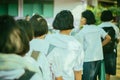 Happy students having fun on street after school