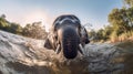 Happy elephant bathing in river. Generative Ai