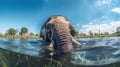 Happy elephant bathing in river. Generative Ai