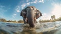 Happy elephant bathing in river. Generative Ai