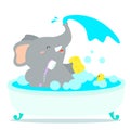 Happy elephant cartoon take a bath in tub . Royalty Free Stock Photo