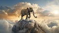 a happy elephant on top of mountains, success concept Royalty Free Stock Photo