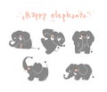 Happy elephats playing around vector flat illustration