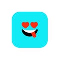 Happy Emoji icon flat style. Cute Emoticon rounded square to World Smile Day. Cheerful, Lol, Enjoying Face. Colorful