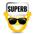 Happy emoji with Superb sign, vector cartoon