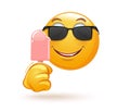 Happy emoticon face eating ice cream on a stick Royalty Free Stock Photo