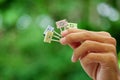 Happy emoticon paperclip on finger. Concept of positive thinking, mental health, emotional control Royalty Free Stock Photo