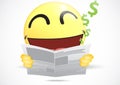 Happy Emoticon reading a business newspaper Royalty Free Stock Photo