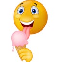 Happy emoticon smiley licking ice cream