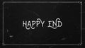 Happy End - Retro Outro. Vintage pop-up text screen saver with text: Happy End. A re-created film frame from the silent