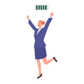 Happy energetic businesswoman or office worker feeling excitement due to full power battery status