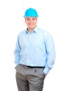 Happy engineer with blue hard hat Royalty Free Stock Photo