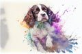 Happy English Springer Spaniel pet puppy dog watercolor illustration