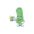 Happy enterobacteriaceae mascot style toast with a glass of beer