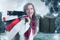 Happy enthusiastic shopping woman on winter holidays