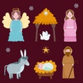 Happy epiphany, holy mary jospeh baby jesus dove donkey and angel Royalty Free Stock Photo