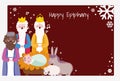 Happy epiphany, three wise men baby jesus donkey sing christmas carols Royalty Free Stock Photo