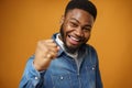 Happy excited african american young man celebrating success Royalty Free Stock Photo